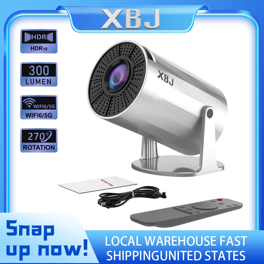 XBJ Super Mini Projector with WIFI 6 and Bluetooth - Portable 4K 1080P Supported Projector with Built-in App, Android 11, 350 ANSI, Auto Keystone Correction - Perfect Christmas Gift for Laptop, PC, and Smartphone Users