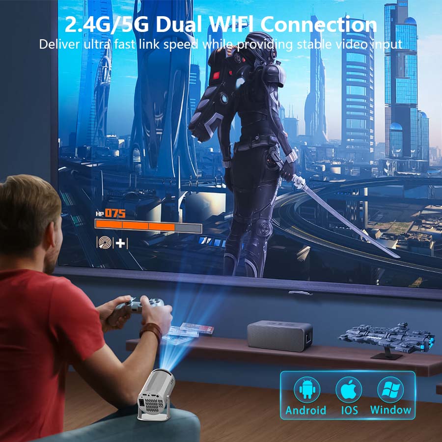 XBJ Super Mini Projector with WIFI 6 and Bluetooth - Portable 4K 1080P Supported Projector with Built-in App, Android 11, 350 ANSI, Auto Keystone Correction - Perfect Christmas Gift for Laptop, PC, and Smartphone Users