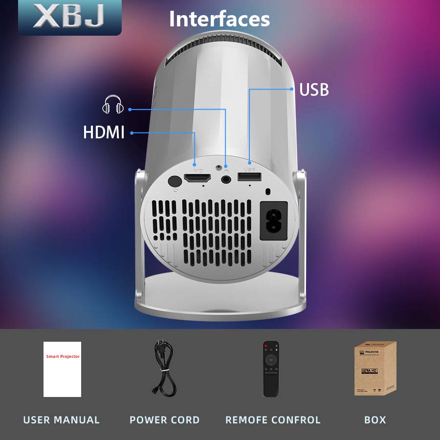 XBJ Super Mini Projector with WIFI 6 and Bluetooth - Portable 4K 1080P Supported Projector with Built-in App, Android 11, 350 ANSI, Auto Keystone Correction - Perfect Christmas Gift for Laptop, PC, and Smartphone Users