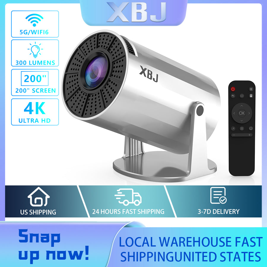 XBJ Super Mini Projector - Portable 4K 1080P Projector with WIFI 6 & Bluetooth, Built-in Android 11 App, 300 ANSI, Auto Keystone Correction - Perfect Christmas Gift for Laptop/PC/Smartphone Users
