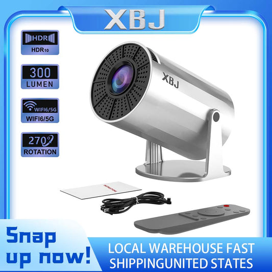 XBJ Super Mini Projector with WIFI 6 and Bluetooth - Portable 4K 1080P Supported Projector with Built-in App, Android 11, 350 ANSI, Auto Keystone Correction - Perfect Christmas Gift for Laptop, PC, and Smartphone Users